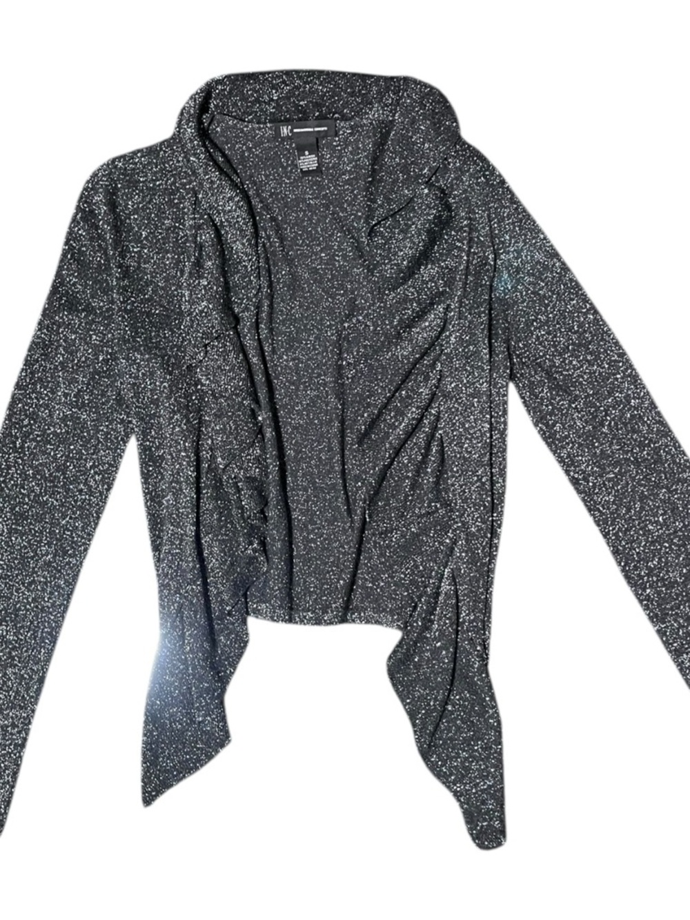INC International Concepts Black Sparkle Ruffle-Front Cardigan